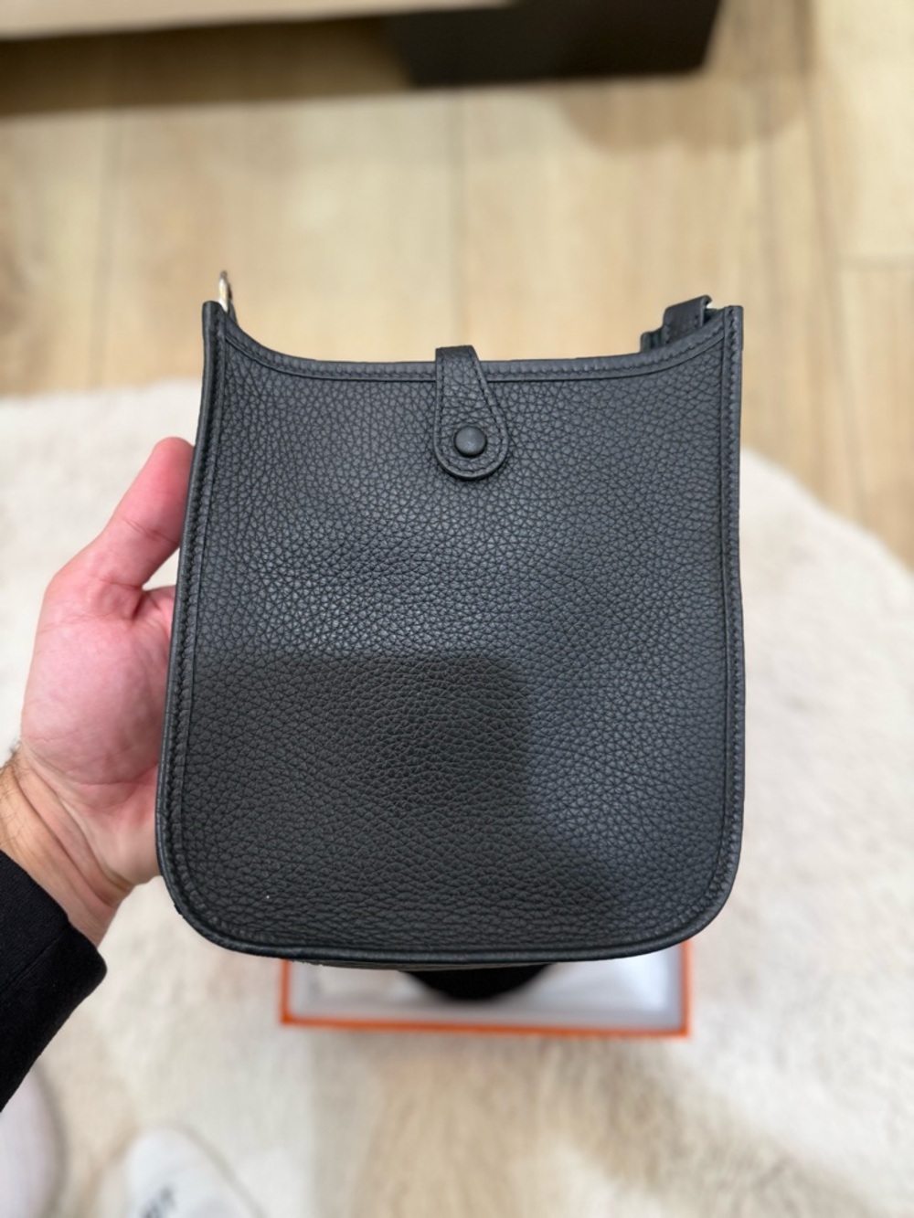 Black Crossbody Evelyn 16 Saddle Bag with Perforated 'H' Detail - Picture 3 of 6